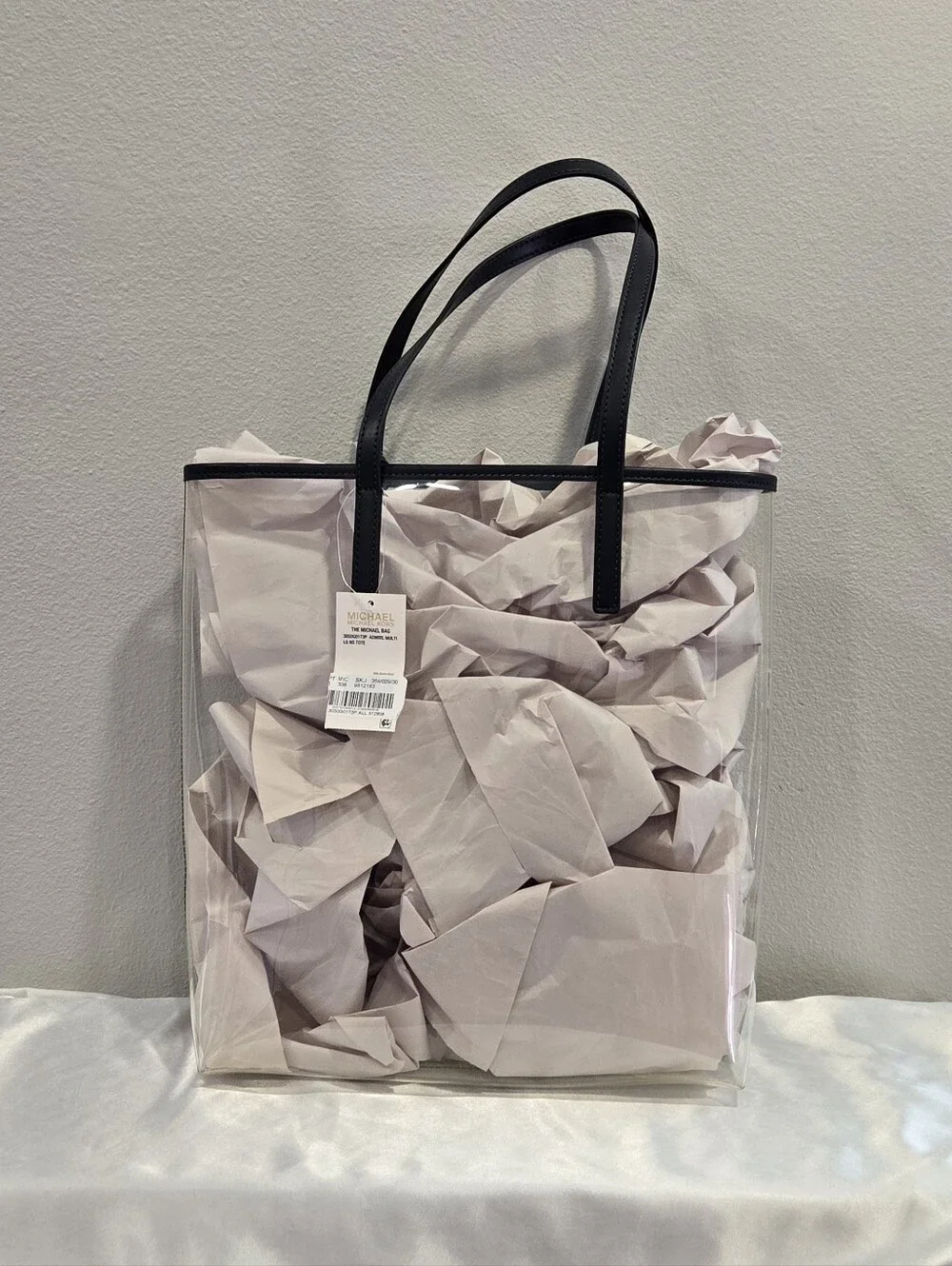 Michael Kors NWT Transparent Tote with Navy Blue Logo and Gold MK Charm - Picture 2 of 10